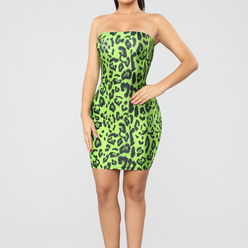 Fashion Nova Green Leopard Print Mini Dress